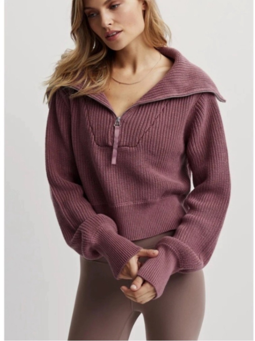 Varley Mentone Half-Zip Knit Pullover Cotton Sweater "Mirage" XSmall XS Mauve